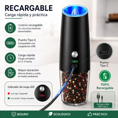 Juego de 2 molinillos eléctricos de sal y pimienta - 4/5