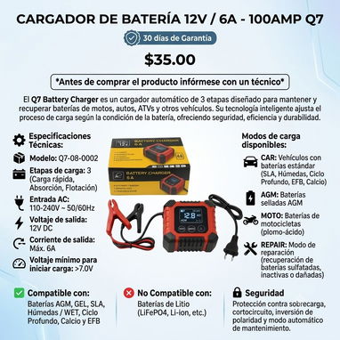 CARGADOR DE BATERÍA 12V / 6A - 100AMP Q7 - Img 123332220