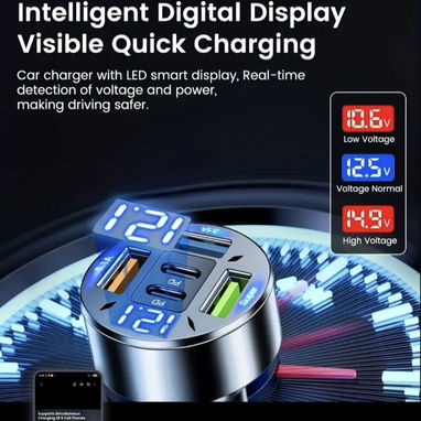 Cargador de Coche con Pantalla Digital de Carga Rápida. Cuenta con 2 Puertos PD y 3 USB-C. 100w - Img 122740271
