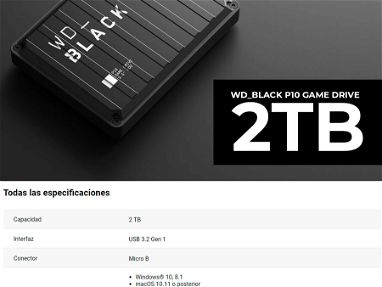 Vendo WD BLACK P10 de 2 TB nuevo - Img main-image