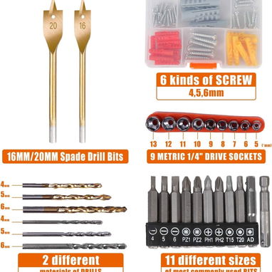 Kit combinado de herramientas eléctricas LETTON 🌐 Taladro inalámbrico, barrenas, pinzas, destornilladores y brocas - 3/5