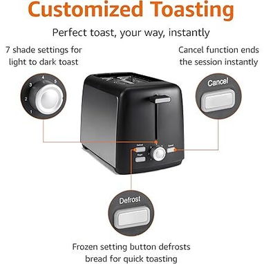 🍞🔥 Tostadora Amazon Basics 2 Rebanadas 800W | 7 Niveles | Bagel/Defrost/Cancel | ENVÍO DISPONIBLE * + GARANTÍA** - Img 112407748