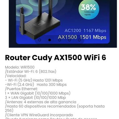 Router Cudy AX1500 WiFi 6. Incluye: Alimentador, cable Ethernet - 2/5