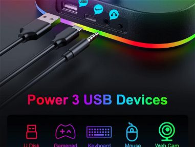 ✔️Soporte de auriculares RGB con 3 puertos USB 2.0 y puerto AUX integrado de 0.138 - Img 68398705