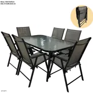 📢 Juegos de muebles para terraza, mesa rectangular con cristal + 6 sillas plegables incluidas. Importados - Img 55744257
