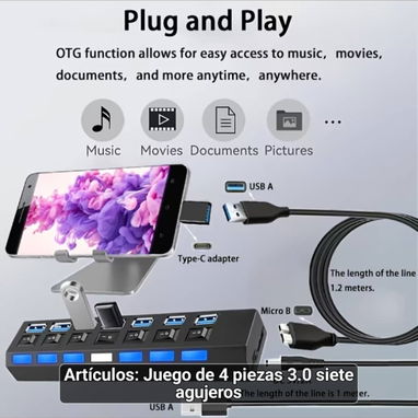 Hub USB 2.0 VVIA de 7 Puertos con Interruptor Individual - Img 124751245
