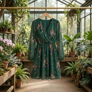 Vestido Midi de Flores en Verde Esmeralda, Talla S - Img 57899848