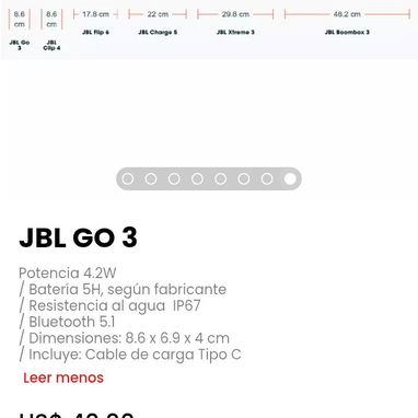 JBL GO 3. Potencia 4.2W. Batería 5H, según fabricante. Nuevo - Img 110026329