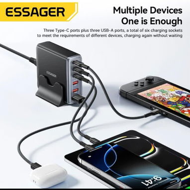 Cargador carga rapidia de 85 w , marca Essager.  Multipuerto. Puertos Usb y Tipo C . - Img 123767320