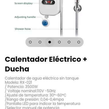 Calentador Eléctrico + Ducha sin tanque. Modelo: RX-021 - 3/6