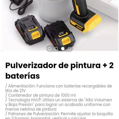Pulverizador de pintura + 2 baterías. Funciona con baterías recargables de litio de 21V - Img 119138910