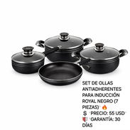 🔥 *SET DE OLLAS ANTIADHERENTES PARA INDUCCIÓN ROYAL NEGRO (7 PIEZAS)* 🔥 💲 *PRECIO: 55 USD* 🛡️ *GARANTÍA: 30 DÍAS* - Img 54974944