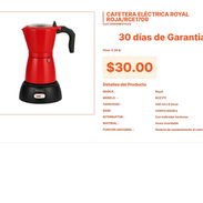 Estilo y elegancia tiene esta Cafetera eléctrica Royal Roja hoy mismo VPT#-0061 - Img 55444441