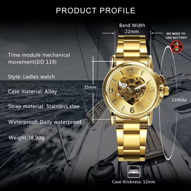 Reloj Automático Dorado para Mujer– ¡Edición Limitada! en su caja, Diseño Exclusivo y Elegante - Img 110851069