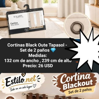 Cortinas blackout (tapasol), juego de 2 paños, varios colores y tamaños - 8/10