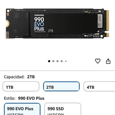 Samsung SSD interno 990 EVO Plus, NVMe 2.0 PCIe 4.0 x 4/5.0x2, 2TB, velocidad de lectura de hasta 7250MB/s - 2/2