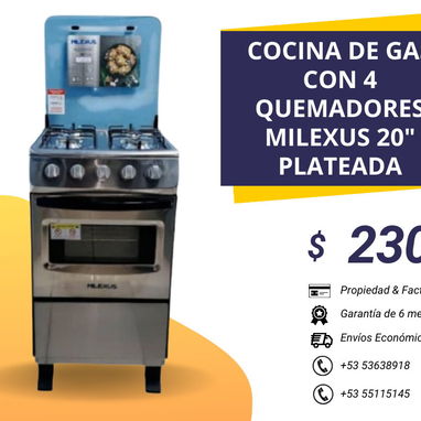 COCINA DE GAS CON 4 QUEMADORES Y 20" NEGRA o PLATEADA MILEXUS - Img 109035114