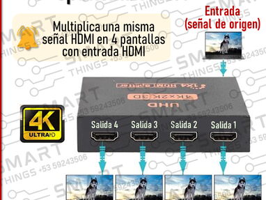 Splitter HDMI 1x4/ 1x2* Splitter HDMI 4K/ Multiplicador HDMI 1x2 FHD/ Amplificador HDMI Q4K/ Splitter HDMI 1x4 nuevo - Img 61462421