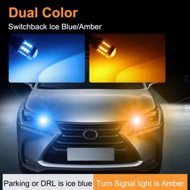 Bombillos LED luz diurna + intermitente, Dual color: azul + naranja y blanco + naranja, varios sockets (18 USD el par) - Img 109378447