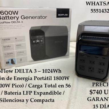 ECOFLOW DELTA 3, 1024WH, 1800W AC (3600W Pico) / Carga Total en 56 Min / Batería LFP Expandible, ENTREGA DE FACTURA. - Img 120609783