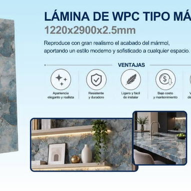 🚧 Lámina de WPC Tipo Mármol Medidas: 1220 x 2900 x 2.5 mm 🚧 - 3/4