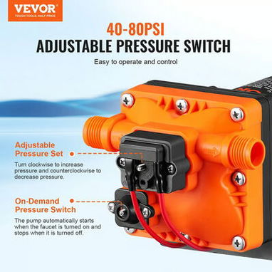 Bomba de Agua VEVOR 12V DC 3.5 GPM 55 PSI Autocebante Diafragma Negro Naranja / - Img 121636034