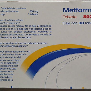Metformina 850mg, caja de 30 tabletas vence enero 2028 - 2/3