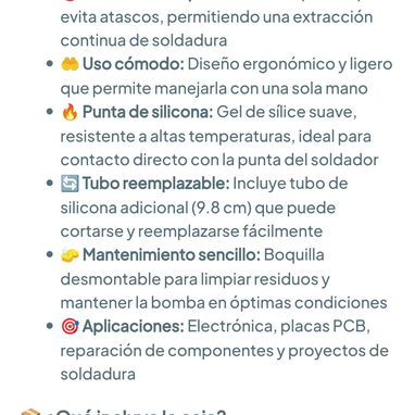Kaisi Bomba de desoldadura manual. Succi贸n al vac铆o potente. Punta antibloqueo + Tubo de silicona resistente al calor 馃寪 - Img 127638994