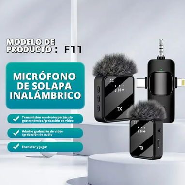 Kit nuevos micrófonos F11, inalámbricos, recargables d solapa más tiempo, alcance y más calidad de sonido - Img 104023952