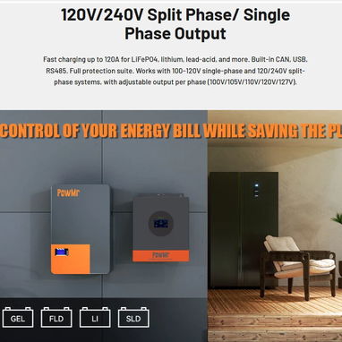 Inversor 8k split phase 110/220 PowMr - 4/6