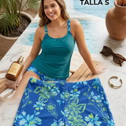 🏖️ TRAJE DE BAÑO DE DOS PIEZAS_ SHORT Y BLUSA_ TALLA S_ TONOS VERDE Y AZUL CON ESTAMPADO FLORAL - Img 56094228