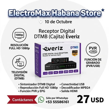 * Sandwichera Royal, precio 25 USD * Base fija para TV — Tamaño de pantalla: 32" - 90", precio: 28 USD * Cajita digital - 2/10