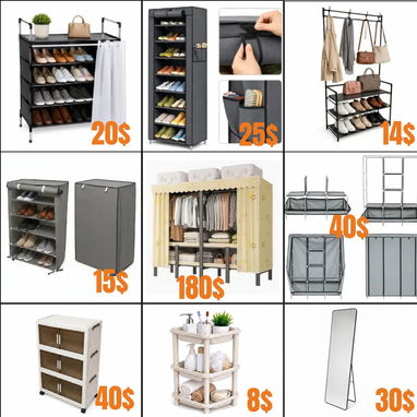 Clóset, plato, colchón, rallador, cocina, bombillo, lámpara, sombrilla, sartén, espejo, cortina, almohada - 3/8