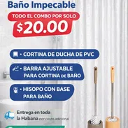 CORTINA DE DUCHA + BARRA PARA CORTINA + HISOPO CON BASE - Img 56595679