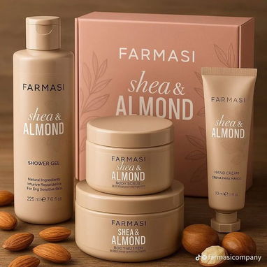 SET REGALO DE ALMENDRA CON CREMA, EXFOLIANTE, GEL DE BAÑO Y CREMA PARA LAS MANOS DE LA MARCA FARMASI - Img 116792649