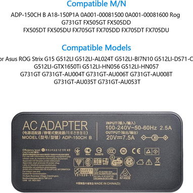 Cargador adaptador de CA de 150W 20V 7.5A para Asus ADP-150CH B A18-150P1A Rog G731GT FX505GT FX505DD FX505DT 53274327 - Img 123013707
