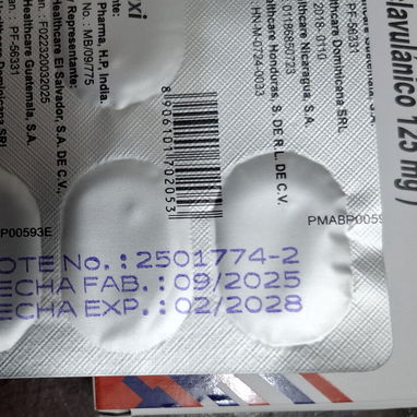 ©️- Amoxicilina 875mg + Acido Clavulanico 125mg (625mg), 1 Tira de 7 Tableta  -©️ - 3/3