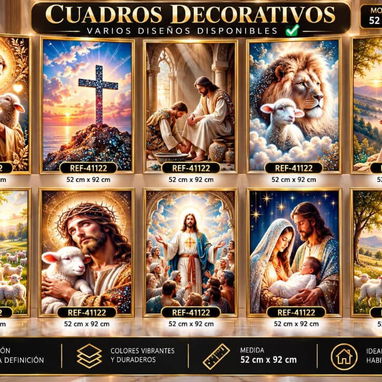 🌟 CUADRO DECORATIVO-CORAZÓN DE JESÚS !  ✅ Diseño religioso elegante y llamativo. ✅ Hermoso marco dorado.  Tamaño grande - 3/5
