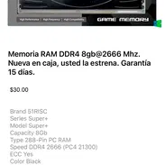 🔰 Memoria RAM disipada DDR4 8gb @2666 Mhz con garantía de 15 días. Selladas en su estuche. - Img 50798317