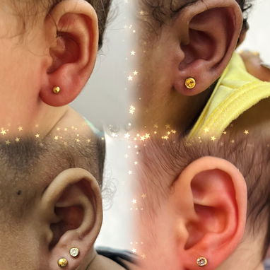 Perforación y colocación de aretes antialérgicos - 6/10