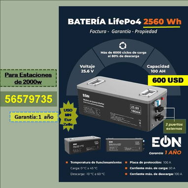 FG-BATERIAS LifePo4 [25.6v/2560 Wh]  (1 y 2 puertos Externos)..600 USD...56579735.....Envio Gratis.... Garantía 1 año - 2/2