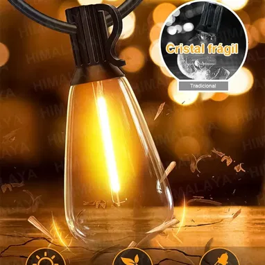 Guirnaldas 15 Metros 27 Bombillas LED Vintage, luces decorativas exterior 15 Metros 25+2 Bombilla 💡 📦 - Img 105486712