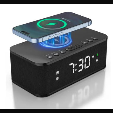 Reloj despertador con altavoz, cargador inalámbrico, relojes despertadores digitales para dormitorios con Bluetooth, rel - 4/4