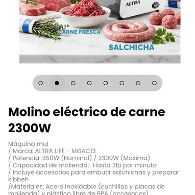 Molino eléctrico de carne 2300W Máquina mul. Marca: ALTRA LIFE - MGAC13 - 2/8