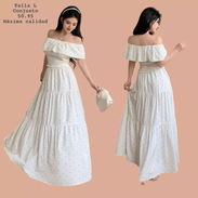Vestido Blanco Largo Hasta Los Tobillos. Hombros Descubiertos. Femenino, Casual y Veraniego. - Img 56054063