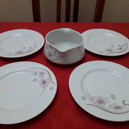 JUEGO DE 4 PLATOS Y TAZON DE PORCELANA - Img 57602508