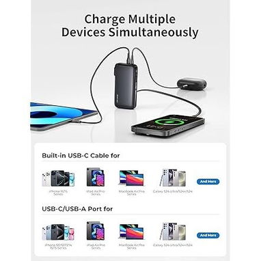 🔋 Power Bank Joyfar 10,000mAh 22.5W | USB-C Rápida | Cable Integrado + Enchufe | Compacto Envío Disponible + Garantía - Img 113039407