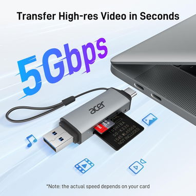 💾 LECTOR TARJETAS ACER USB-C Y USB 3.0 DOBLE RANURA SD MICROSD 5GBPS RÁPIDO PARA PC Y MÓVIL ENVÍO DISPONIBLE + GARANTÍA - Img 120284805