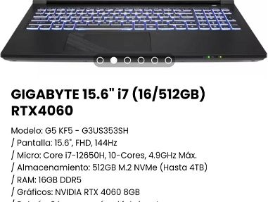 !!! Laptop GIGABYTE 15.6" i7 (16/512GB) RTX4060 Nueva en caja/ Modelo: G5 KF5 - G3US353SH!!! - Img main-image-45634345