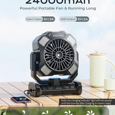 RAZZMA Ventilador portátil con nebulización y batería de 24000 mAh - 80 horas de funcionamiento, niebla de 7 μm 16 pies - Img 112242885